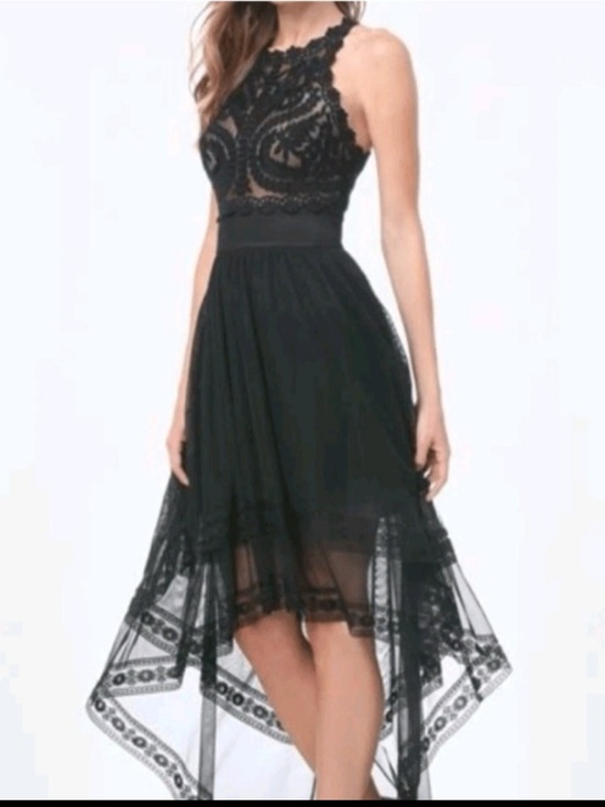 bebe Dresses & Skirts - Bebe Black Crystal Bloom Embroider Tulle Lace Halter Dress goth witchy
